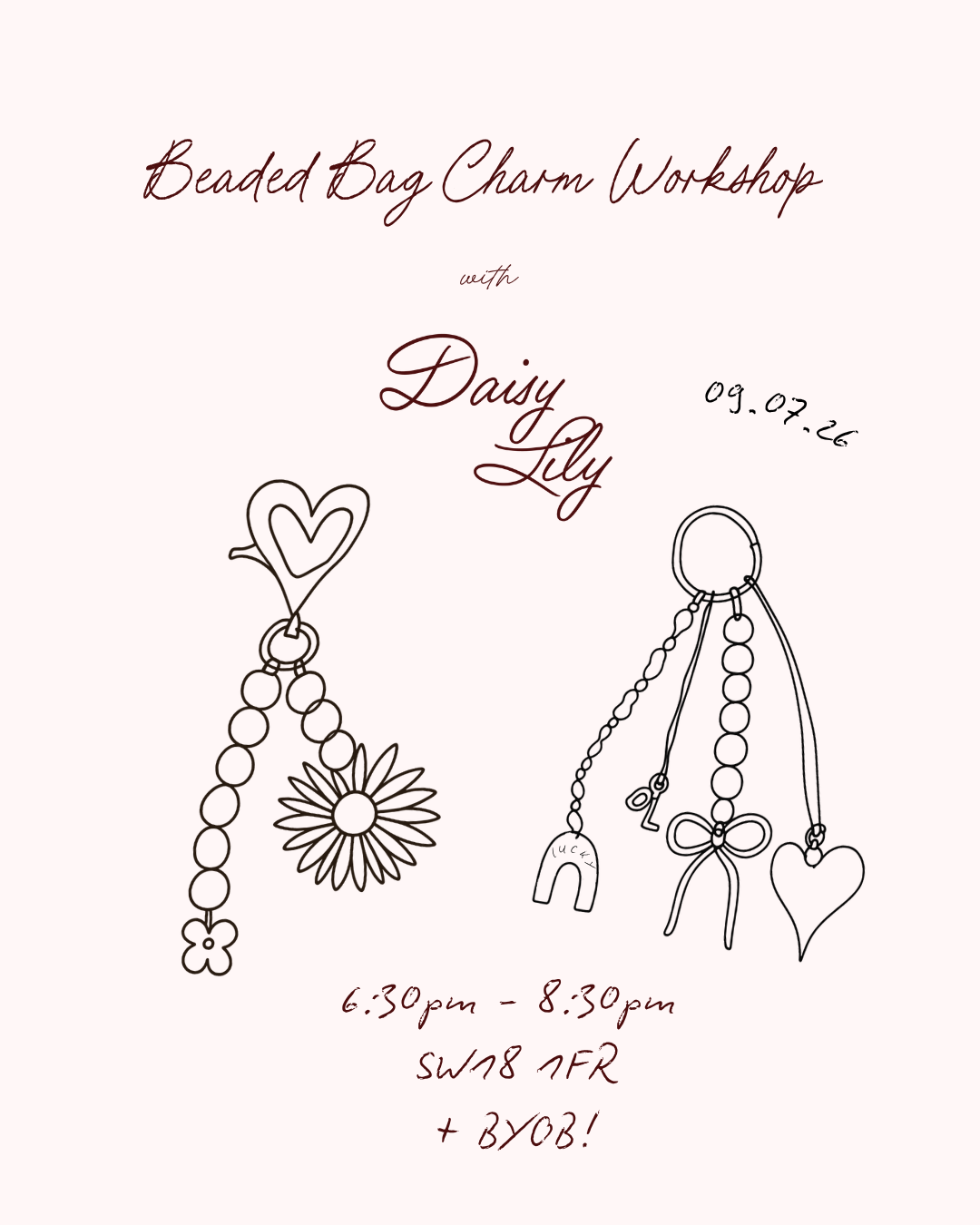 Beaded Bag Charm Workshop by Daisy Lily: Thursday 9th July 2026